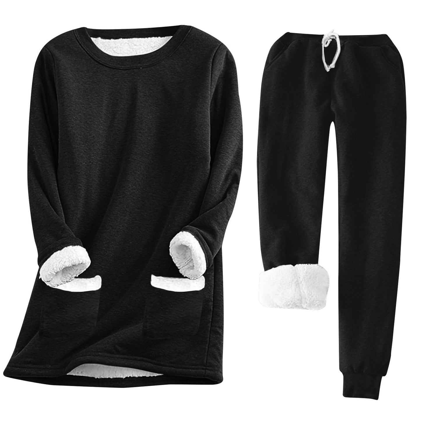 Street-wave Women's Cozy Fleece Lounge Set With Warm Inside Fleece Lining And Pockets