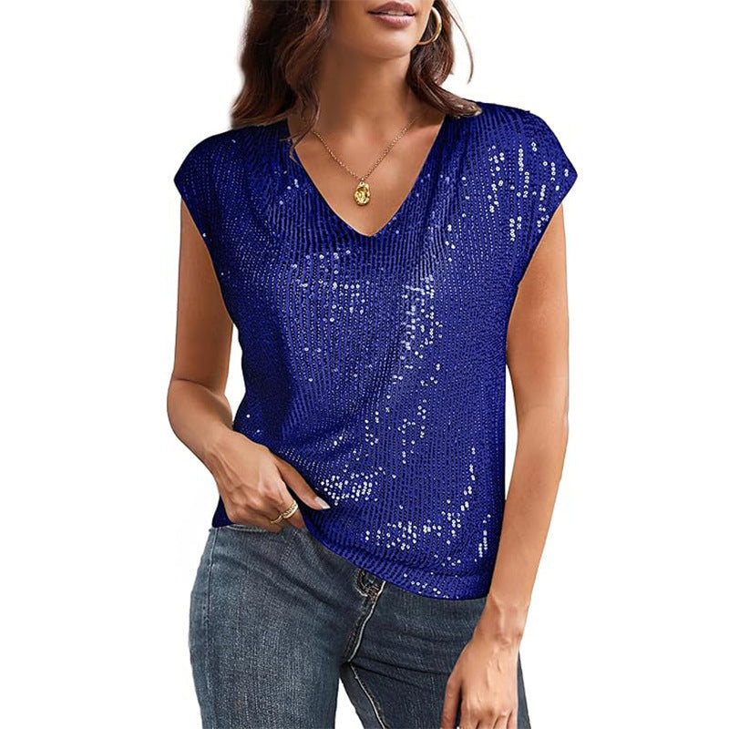 Street-Wave Sequin V-Neck Top For Women Shimmering Party Glam Perfect For Evening Outings And Celebrations