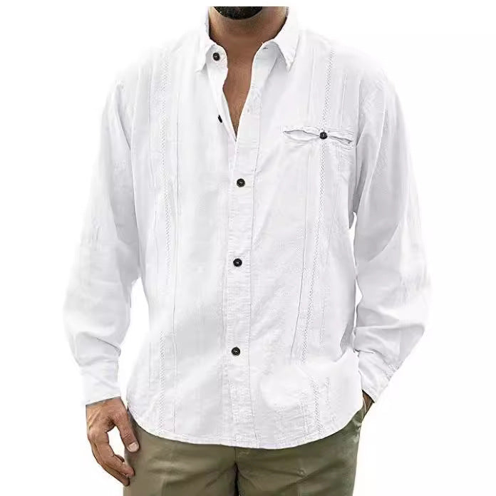 Men's Linen Shirt With Relaxed Fit Long Sleeve Button Closure Chest Pocket Nordisk Flair By Street-Wave