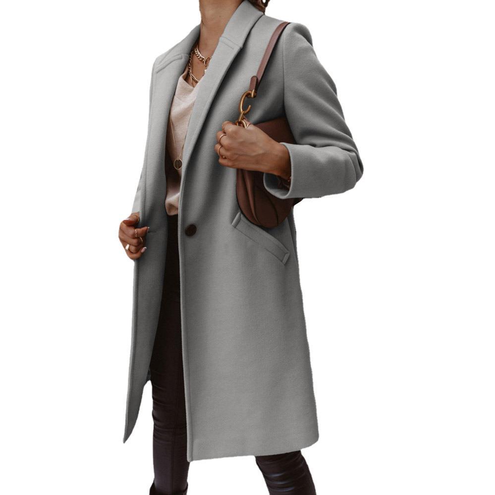 Street-wave Women Elegant Long Coat With Slim Fit And Deep Pockets A Versatile Winter Essential