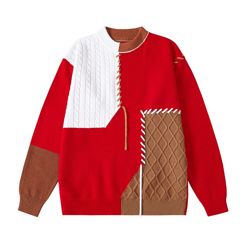 Patchwork Sweater For Women Street Wave With Structured Knit Patchwork And Unique Details