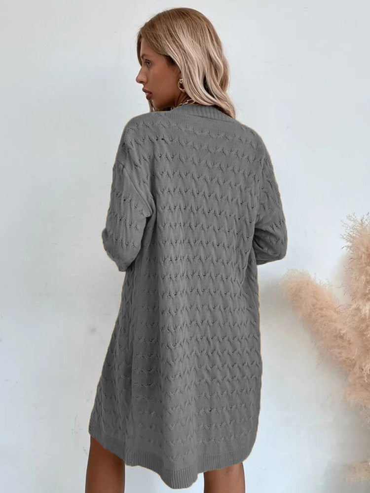 Street-Wave Womens Oversized Knit Coat With Textured Pattern Cozy Relaxed Fit Everyday Winter Wardrobe Essential
