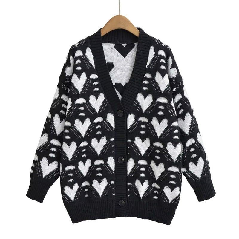 Heart Pattern Knit Cardigan For Women Streetwave Cozy Warmth And Soft Comfort Everyday Wear