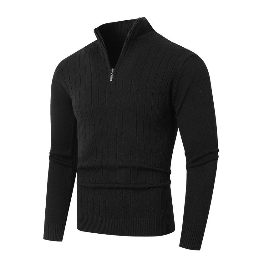 Street-Wave Men's Cable Knit Sweater With High Collar For Timeless Style And Cozy Comfort