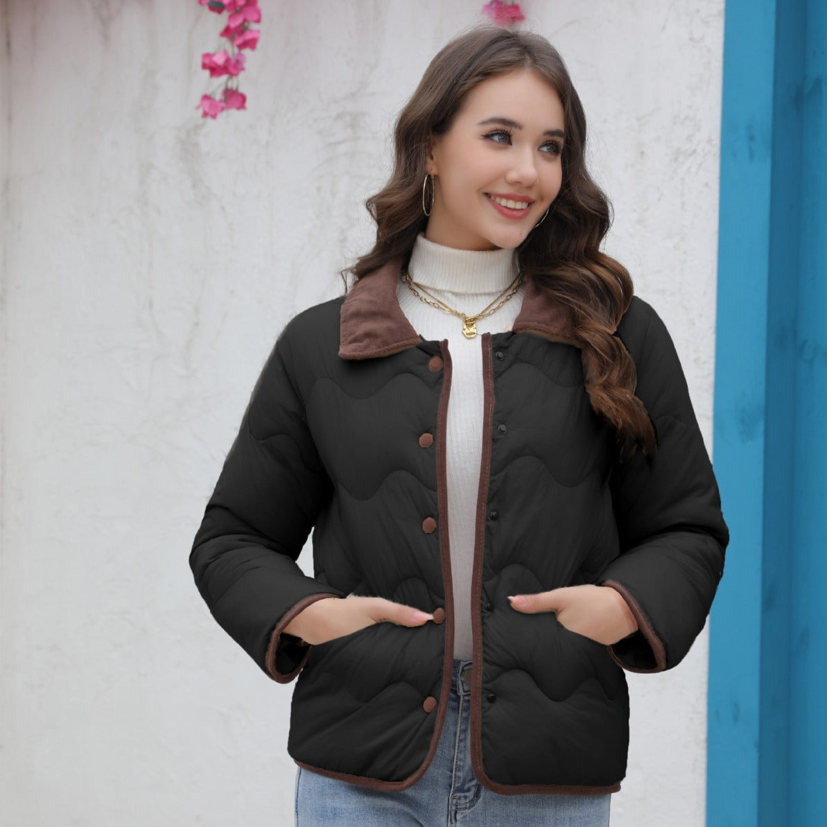Streetwave Womens Quilted Short Jacket With High Collar Chic Cozy Versatile Outerwear For Women