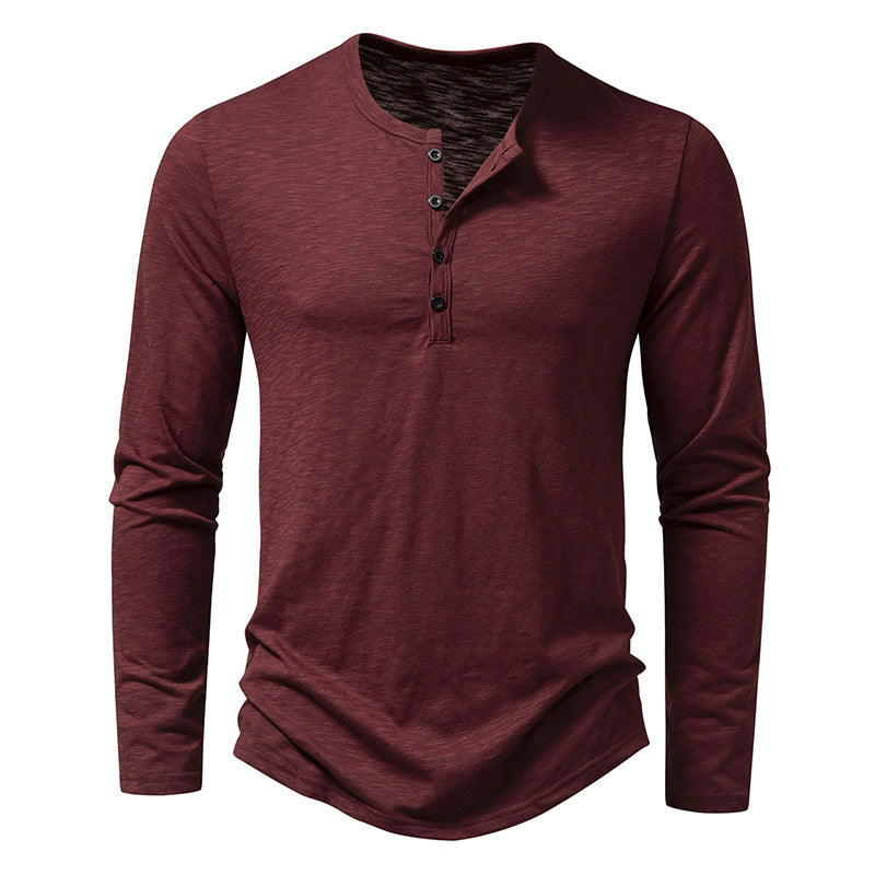 Street-wave Men Long Sleeve Henley Shirt With Button Placket Comfort Fit Everyday Casual