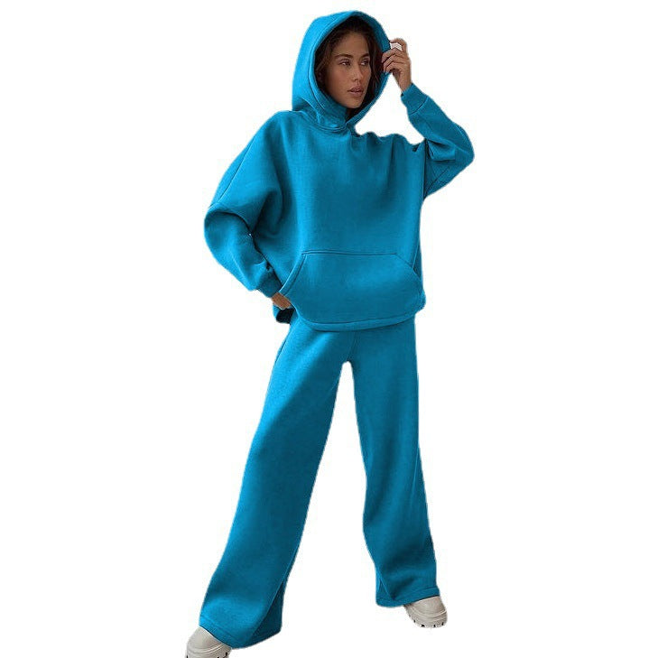 Street-wave Oversized Hoodie Set For Women Soft Cotton Blend Cozy Comfort With Wide Leg Pants