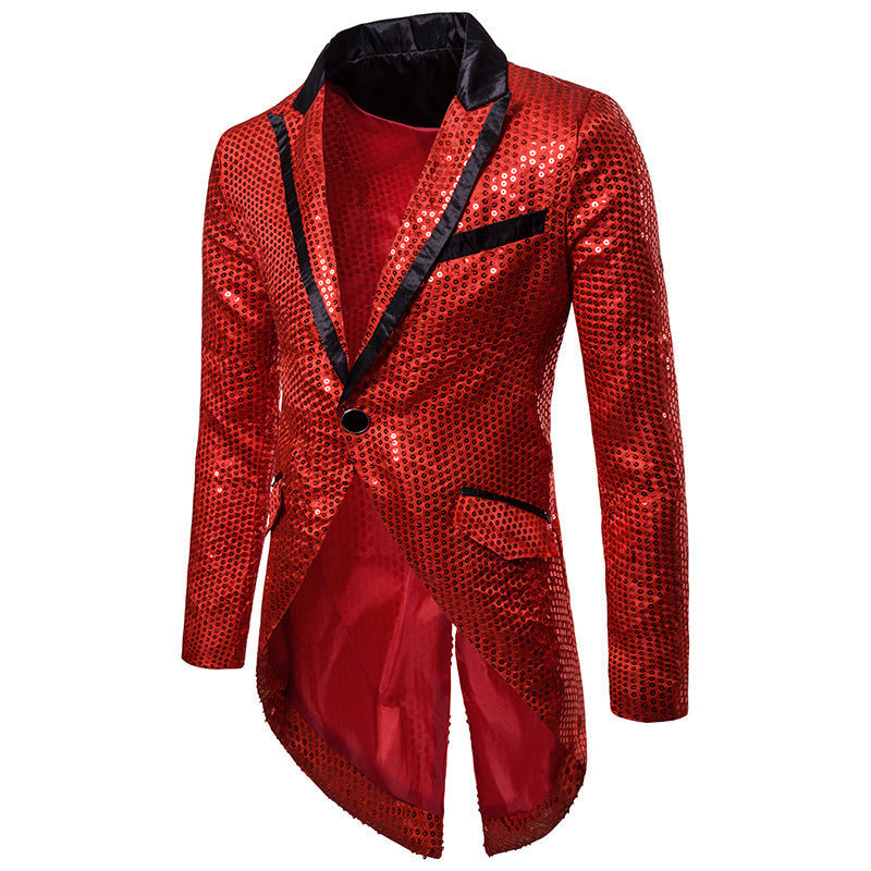 Street Wave Men Sequin Blazer With Asymmetric Cut And Luxurious Design For Parties