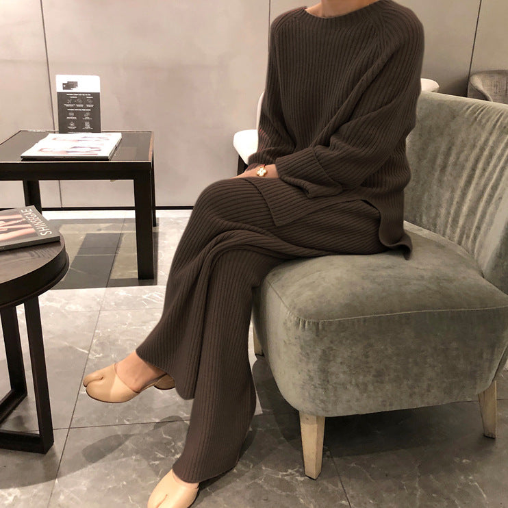 Street-wave Cozy Women Ribbed Knit Set for Lounge and Everyday Comfort With Soft Warmth