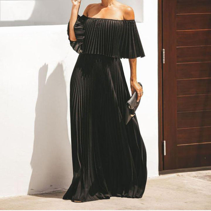 Street Wave Womens Maxi Dress Off Shoulder With Asymmetric Pleated Fall For Elegant Summer Parties