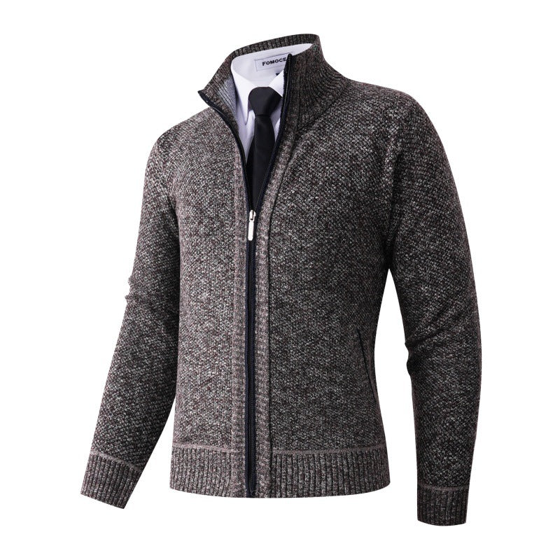 Mens Stylish Knitted Cardigan With High Collar And Practical Pockets Street Wave For Urban Professionals