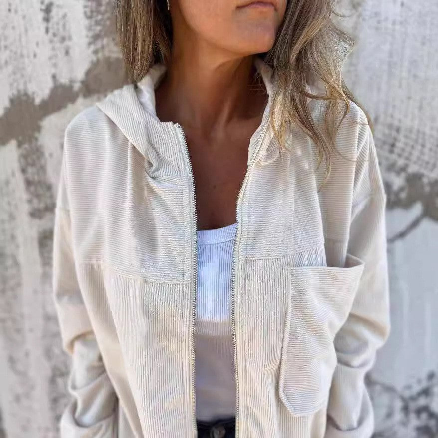 Streetwave Corduroy Jacket For Women With Practical Pockets And Elegant Zipper Casual Everyday Wear