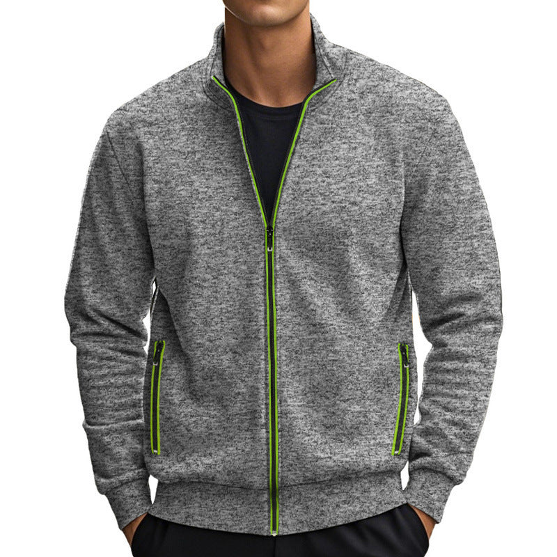 Street-Wave Mens Fleece Jacket With Stand Collar And Practical Pockets For Outdoor Enthusiasts
