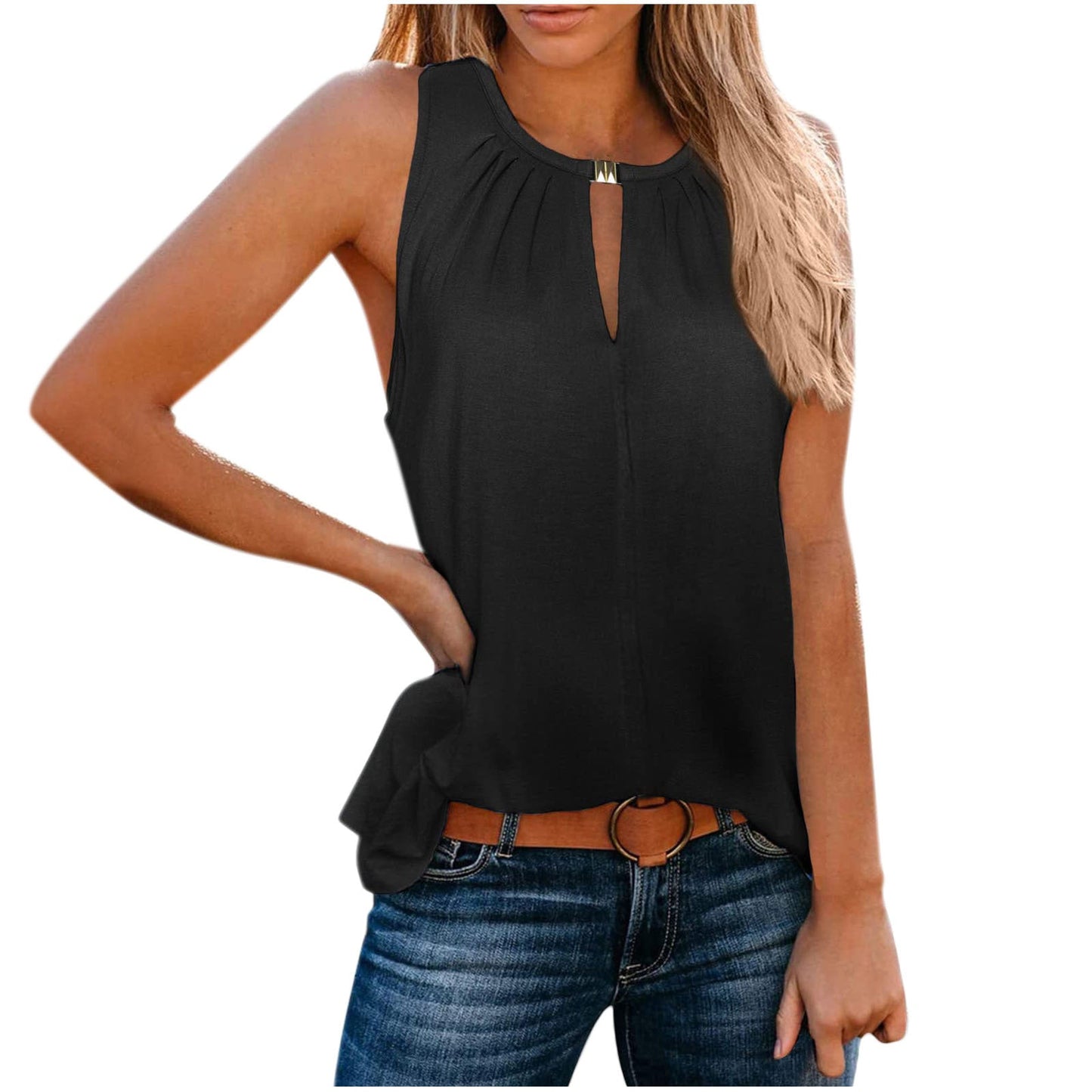 Streetwave Women's Elegant Sleeveless Top With Decorative Pleated Neckline For Flattering Fit