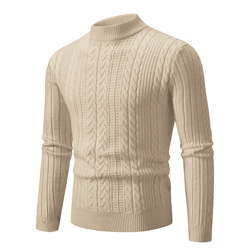 Street-Wave Men's Premium Chunky Cable Knit Pullover With High Collar For Warmth And Style