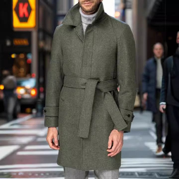 Men's Belted Wool Coat With Classic Lapel Street-Wave Luxury Winter Outerwear For Him