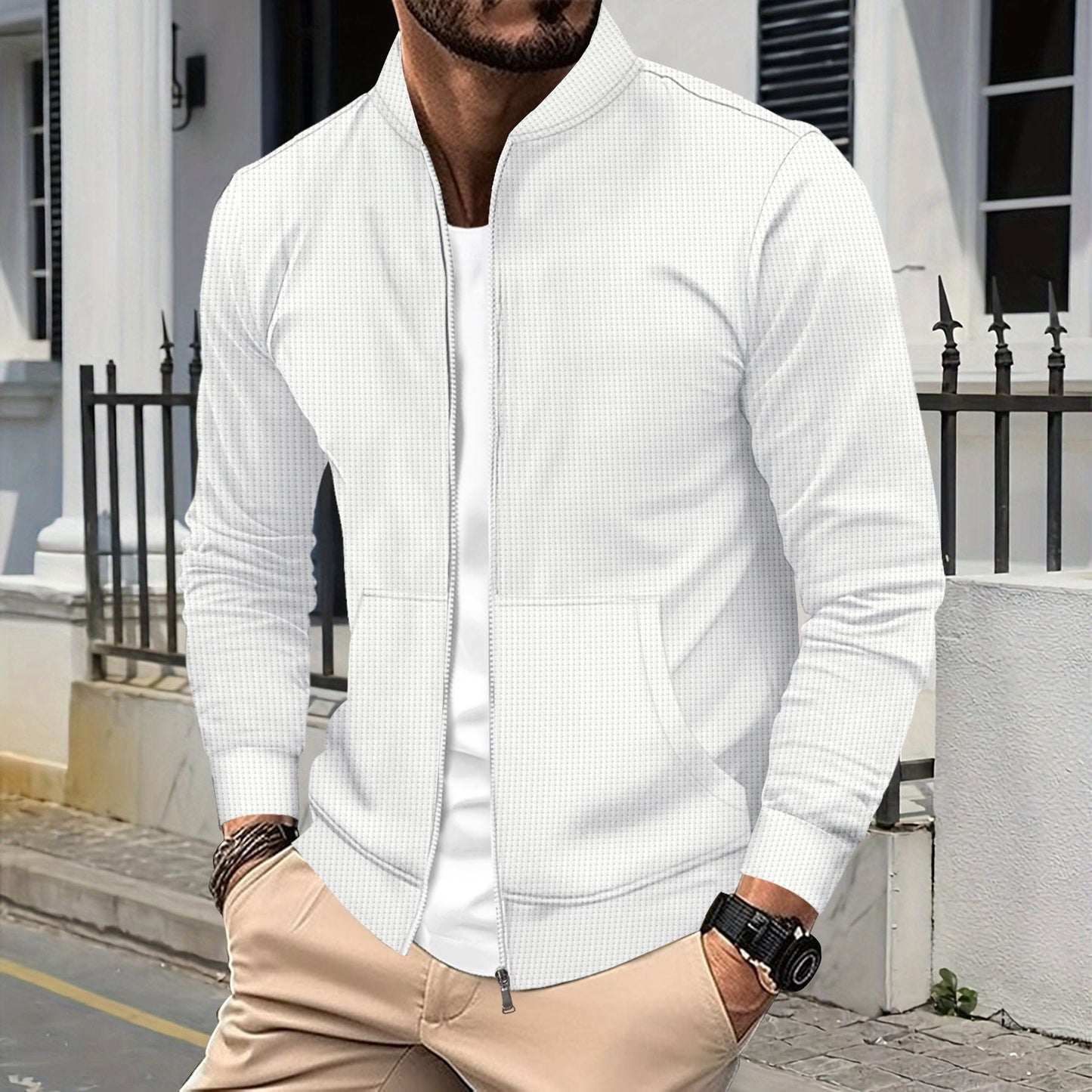 Men's Sporty Zip Up Jacket With Breathable Fabric And Practical Pockets For Active Men Street-wave