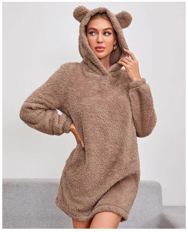 Street Wave Bear Ear Hoodie Women Plush Cozy Warmth With Ultra Soft Plush Fleece Inside For All Day Comfort