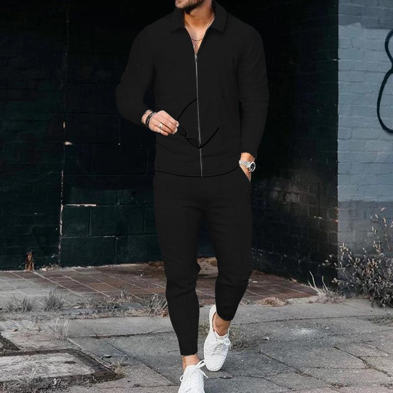 Street-Wave Mens Casual Suit Stylish Textured Top And Modern Pants For Urban Everyday Wear