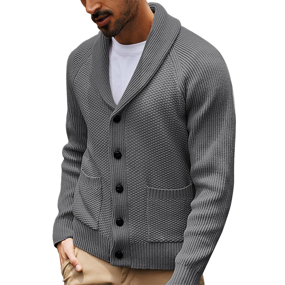 Men's Cardigan With Textured Knit And Shawl Collar By Street-Wave For Modern Men Everyday Comfort