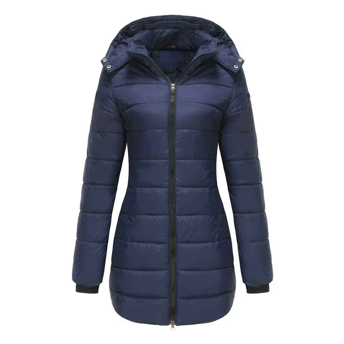 Streetwave Women Insulated Puffer Jacket With Removable Hood And Ribbed Cuffs Mid Length
