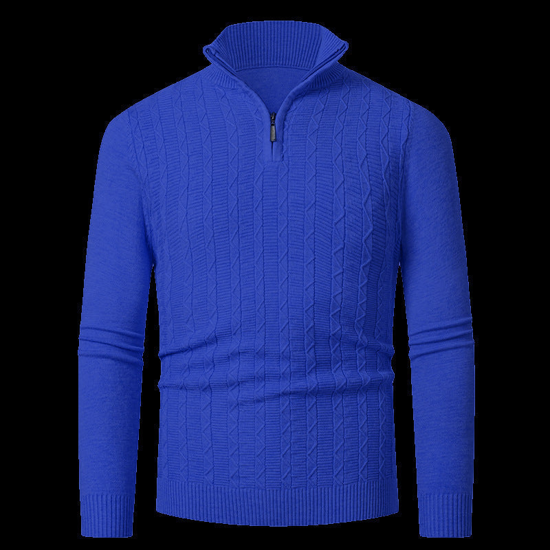 Street-Wave Men's Zip Collar Cable Knit Sweater Warm Breathable Modern Knitwear for Men
