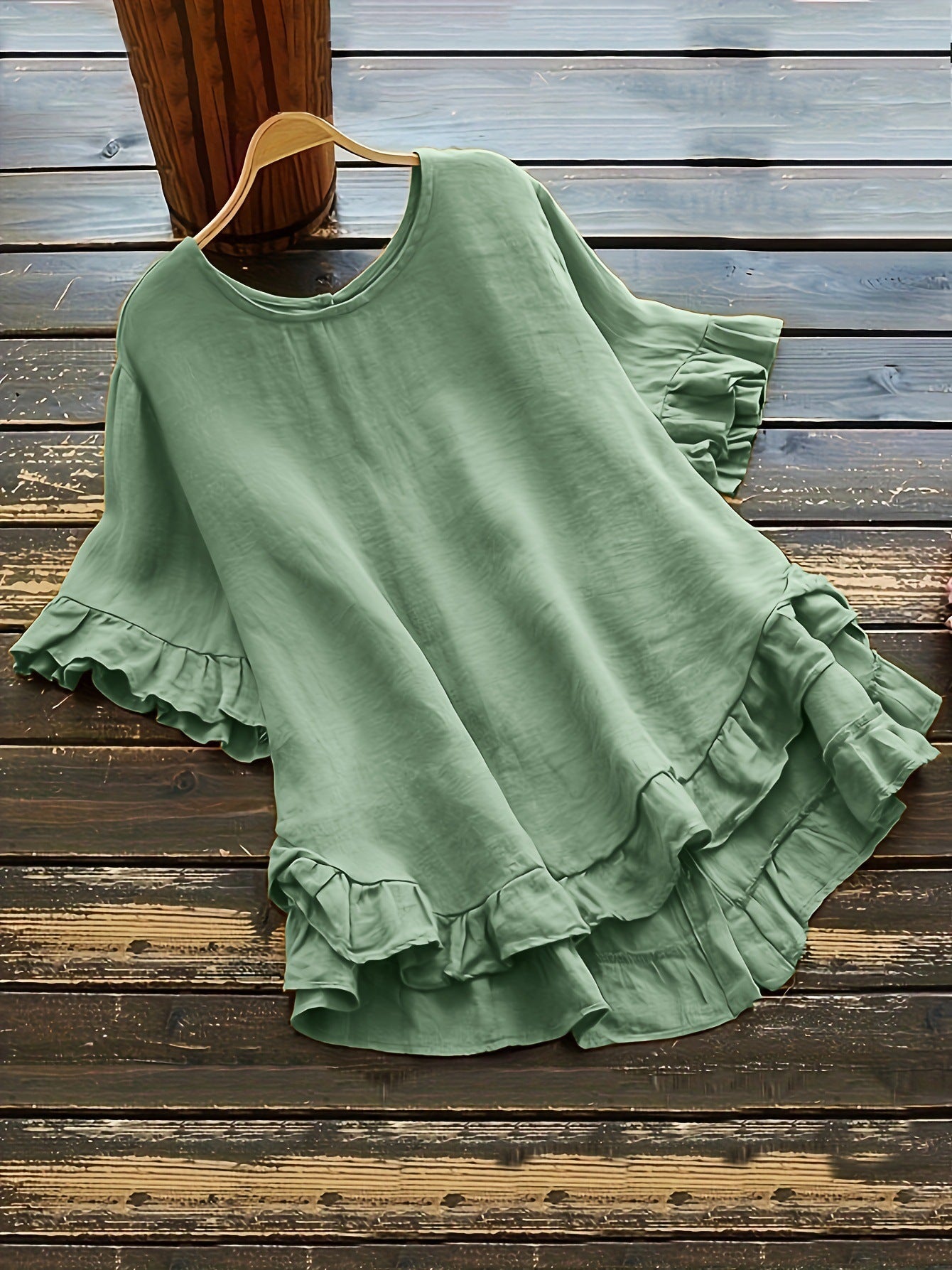 Street Wave Women's Ruffle Detail Loose Fit Top Breathable Cotton Blend Casual Everyday Shirt