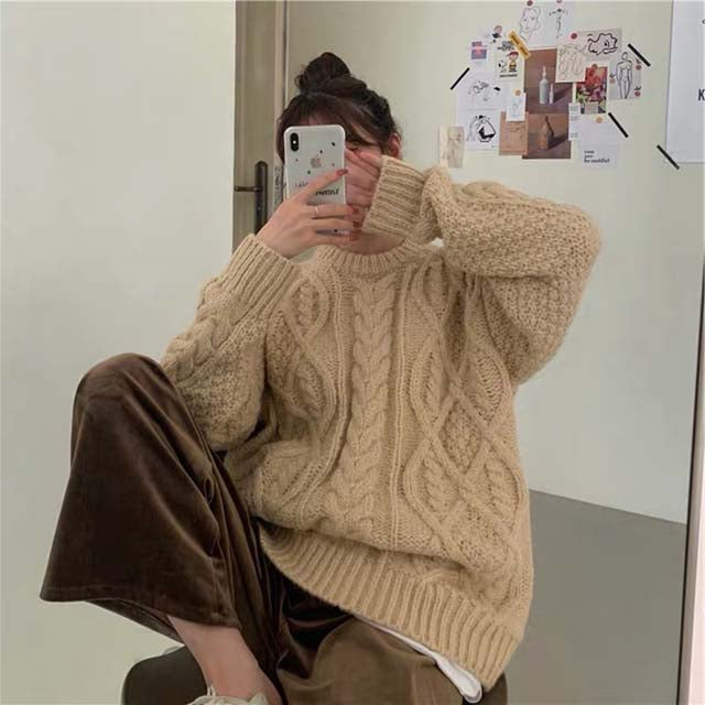 Streetwave Cable Knit Pullover Sweater for Women Cozy Warmth with Classic Look Long Sleeve Knitwear