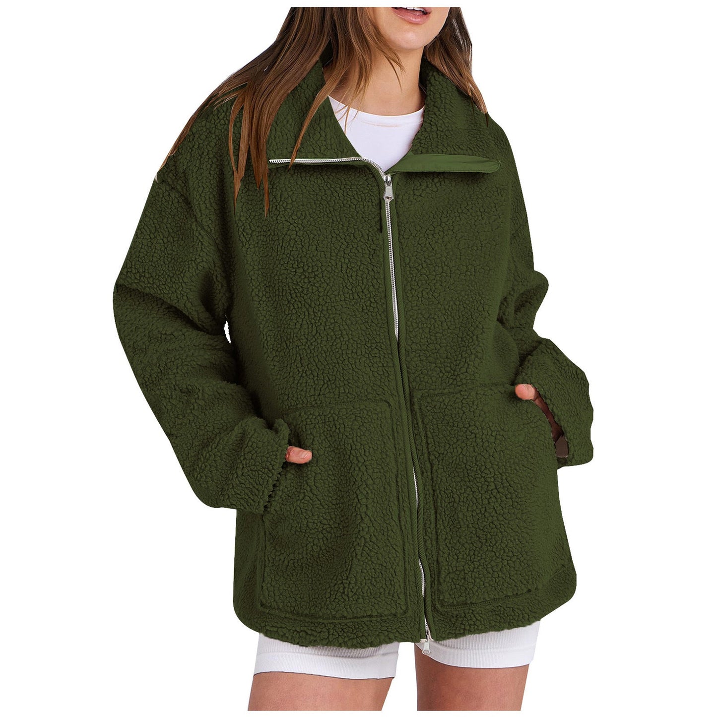 Women Cozy Fleece Hoodie Street-Wave Plush Sherpa Zip Up Warmth And Daily Comfort
