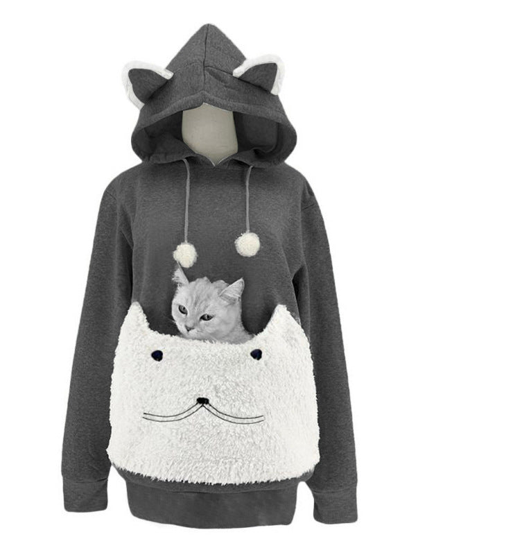 Streetwave Cozy Cat Hoodie With Kangaroo Pocket For Women Plush Warm Fleece Sweatshirt