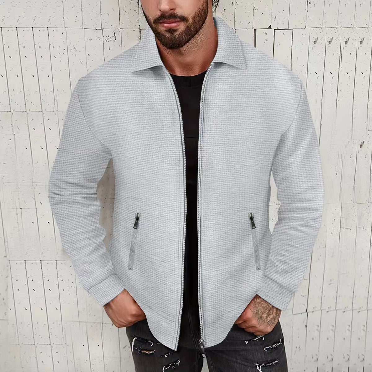 Street-Wave Men's Casual Zip Jacket With Structured Design And Handy Pockets For Everyday Wear