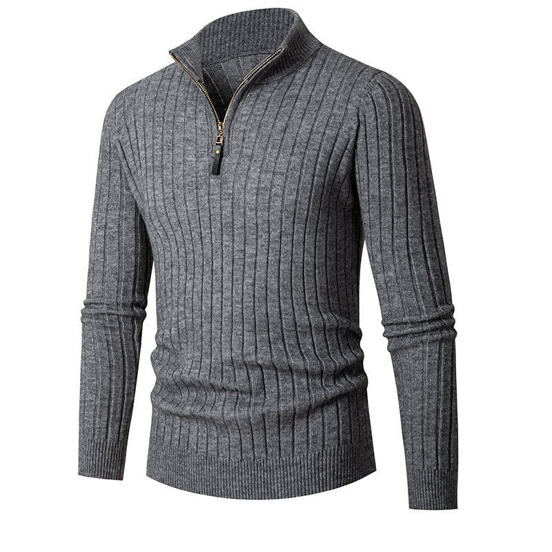 Streetwave Men Elegant Zip Front Rib Knit Sweater For Modern Office And Casual Wear Versatile Everyday