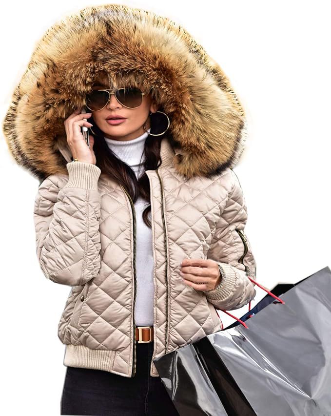 Street Wave Womens Quilted Winter Jacket With Luxurious Fur Collar For Warmth And Style