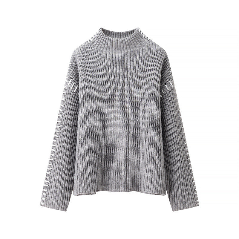Street Wave Womens High Collar Chunky Knit Sweater For Cozy Winter Wear With Decorative Details