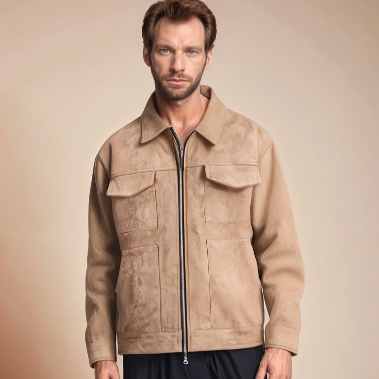 Streetwave Men's Suede Leather Jacket With Practical Pockets And Timeless Style For Everyday Wear