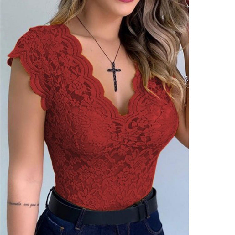 Street Wave Lace Bodysuit Women Deep V Neck With Ruffle Sleeves Elegant Evening Top