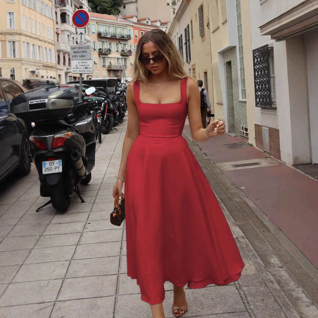 Elegant Maxi Dress Street-wave for Women A-Line Silhouette Square Neckline Ideal for Sophisticated Evenings