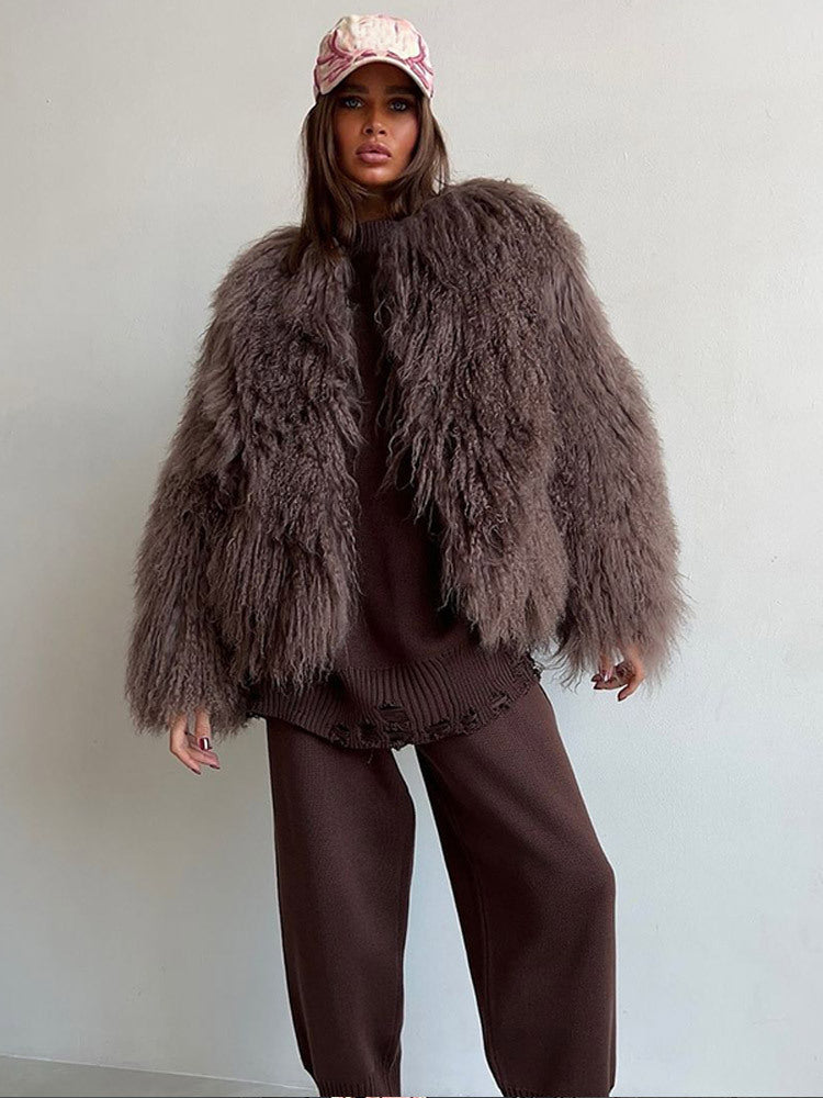 Streetwave Women Plush Faux Fur Coat Luxury Warm Oversized Fashion Winter Outerwear