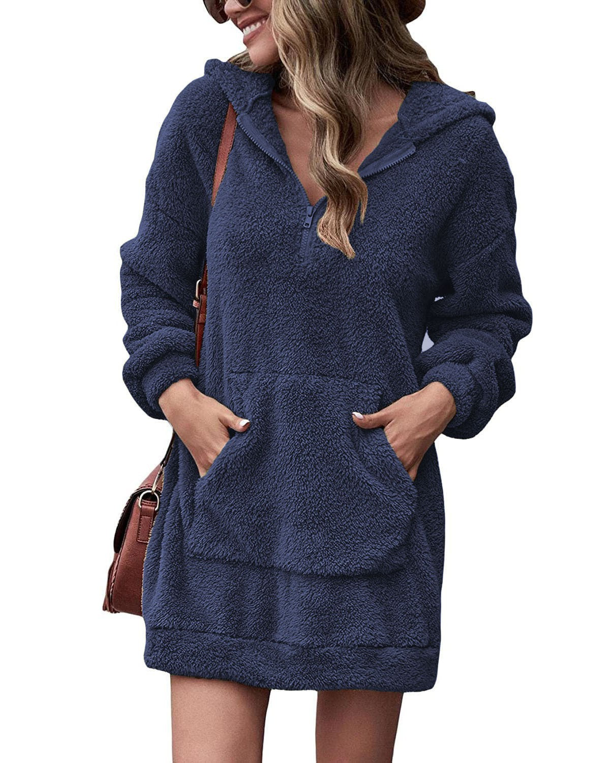 Street Wave Cozy Hoodie Dress For Women With Pockets And Half Zip Soft Comfort Everyday Wear