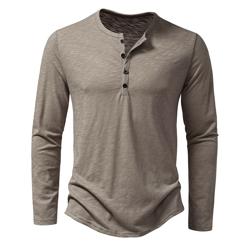Street-wave Men Long Sleeve Henley Shirt With Button Placket Comfort Fit Everyday Casual