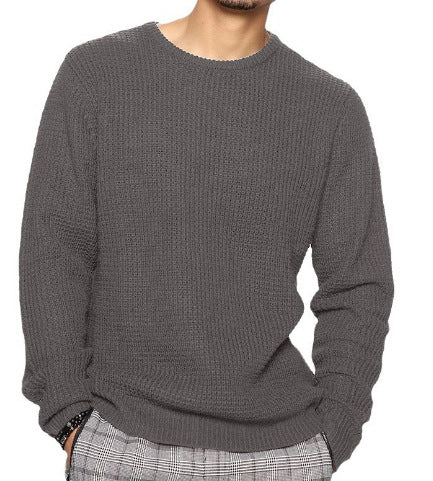 Street Wave Mens Textured Knit Crewneck Sweater Cozy Versatile Casualwear For Him