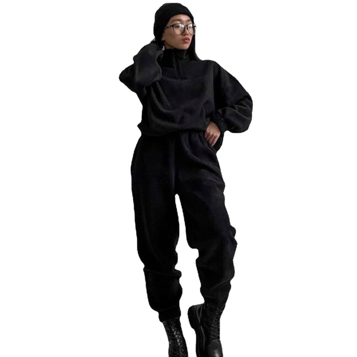 Street Wave Womens Fleece Jogging Set With Short Zip Hoodie Cozy Warm Casual Wear