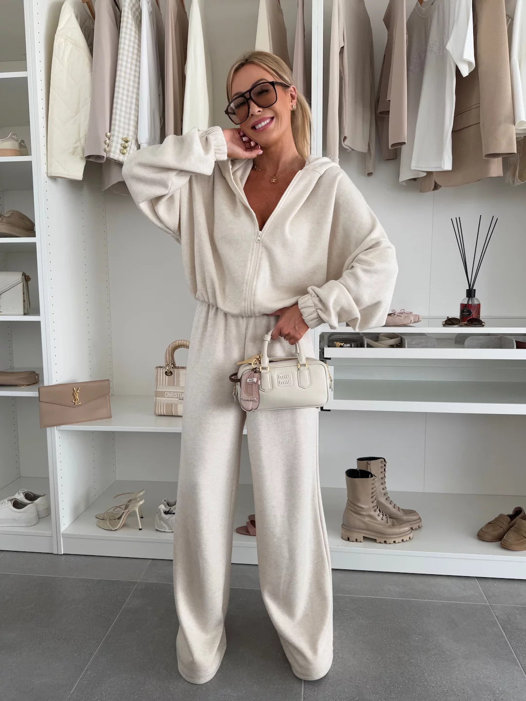 Street-wave Womens Fleece Loungewear Set With Hoodie For Cozy All Day Comfort Relaxed