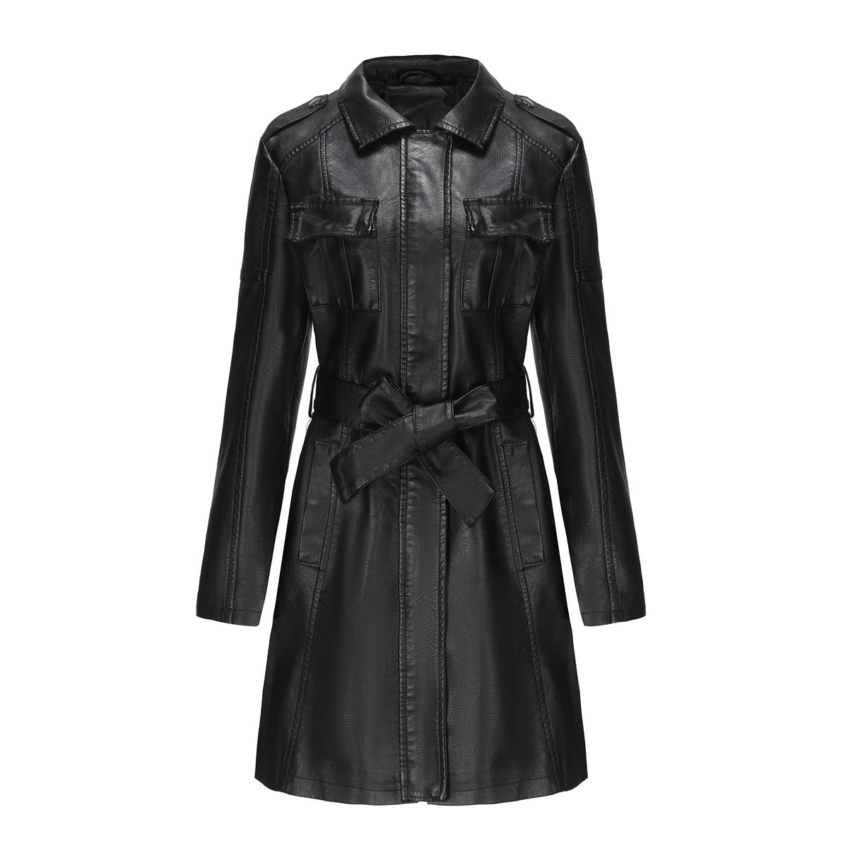 Streetwave Women Faux Leather Trench Coat Elegant Versatile Transitional Wardrobe Essential
