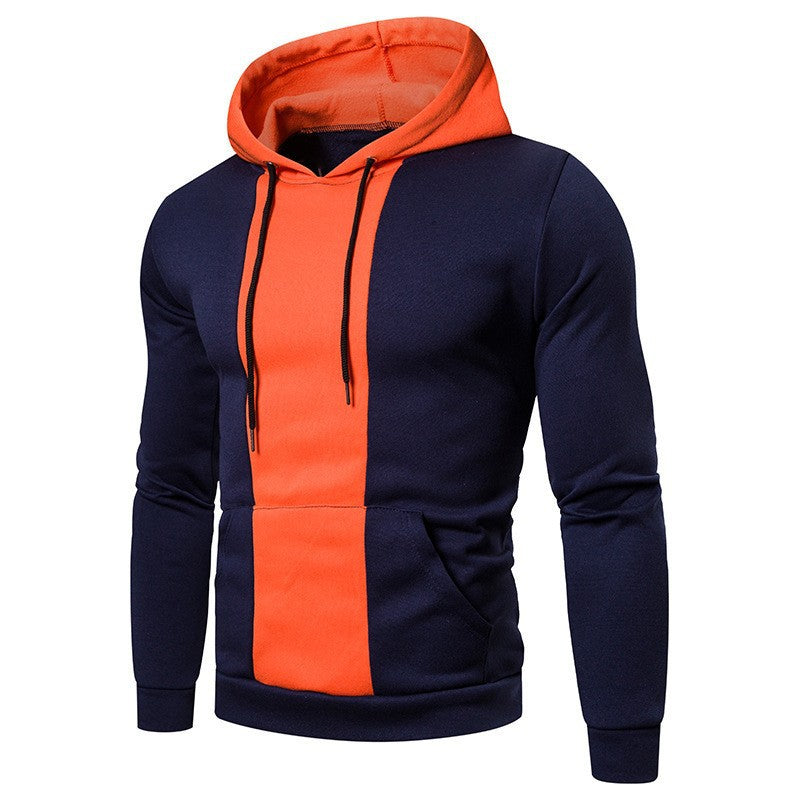 Street-Wave Men's Trendy Color Block Hoodie Sweatshirt Olive Green Black Panel Breathable Cotton Blend