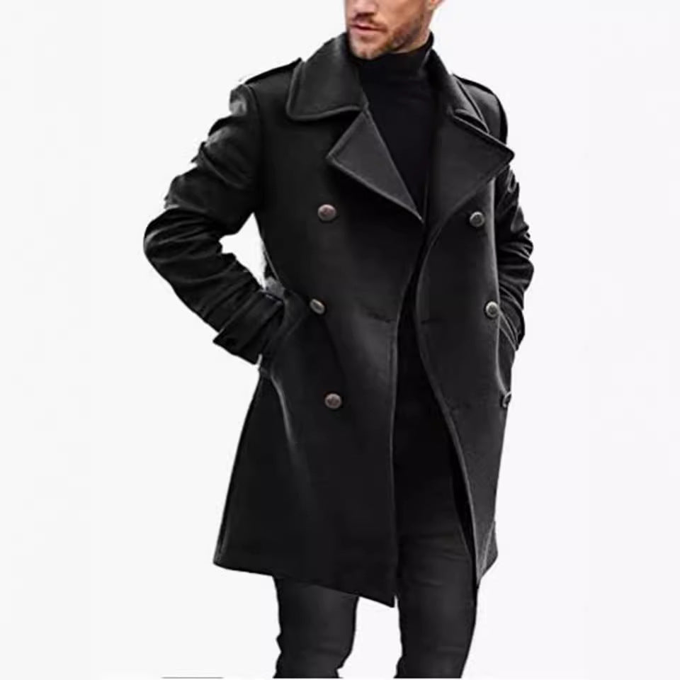 Men's Double-Breasted Wool Coat Street-wave Premium Warmth Luxurious Style For Fashionable Men