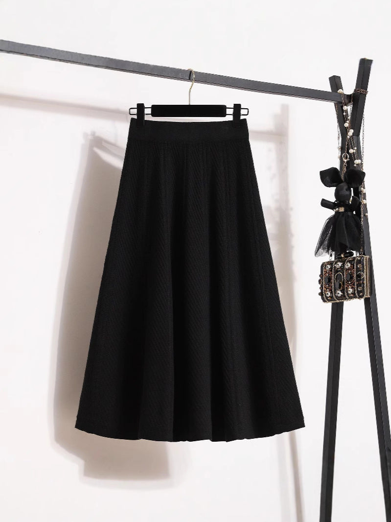 Pleated Midi Skirt With Elastic Waistband For Women Street-wave Fine Textured Fabric Versatile