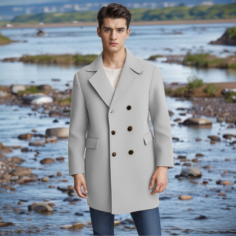 Street-Wave Mens Double-Breasted Wool Coat Elegant Warm Classic Style For Modern Gentlemen