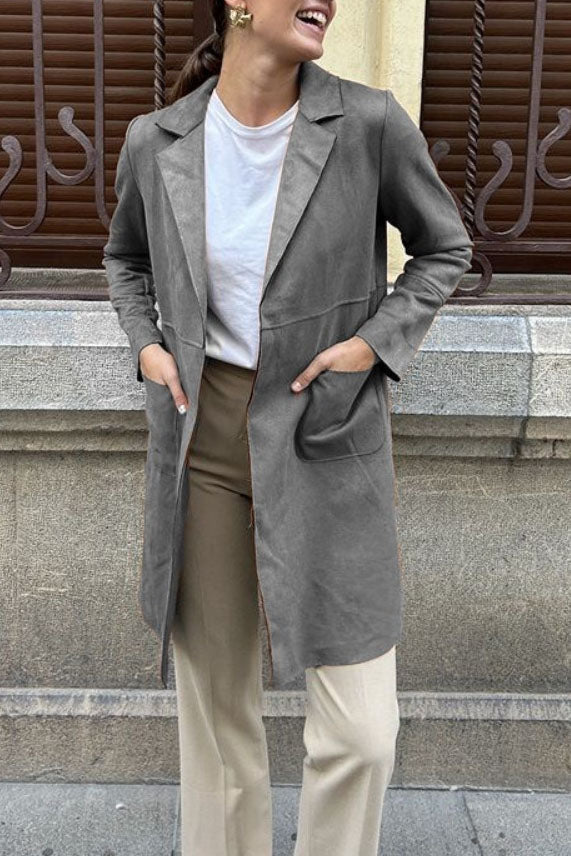 Street-wave Long Suede Trench Coat for Women Premium Soft Suede Warmth and Timeless Style
