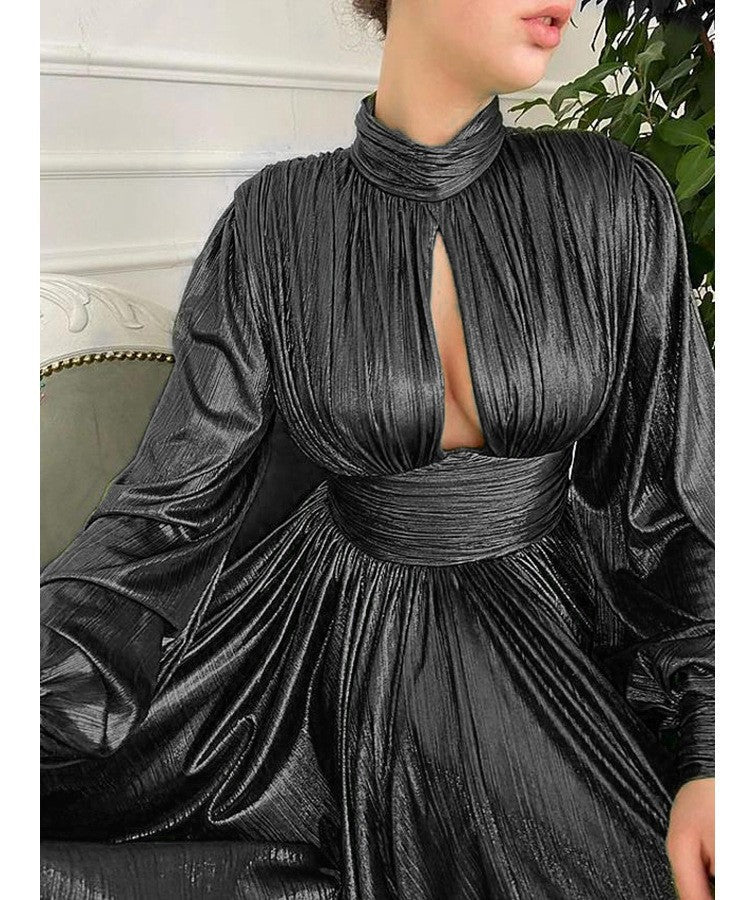 Street Wave Pleated Maxi Dress With Luxurious Draping For Women Elegant Evening Gown